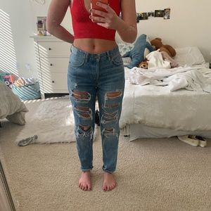 Distressed mom jeans